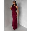 Vínové spoločenské dlhé šaty VEĽMORO s bodmi