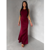 Vínové spoločenské dlhé šaty VEĽMORO s bodmi