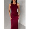 Vínové společenské dlouhé šaty VELMORO s body (Veľkosť ONESIZE)
