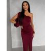 Vínové společenské šaty DUFOUR na jedno rameno (Veľkosť ONESIZE)