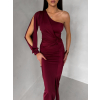 Vínové spoločenské šaty DUFOUR na jedno rameno