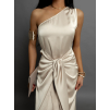 Béžové elegantné šaty LIBIOSI na jedno rameno