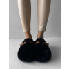 Čierne huňaté šľapky FLUFFIES s opaskom