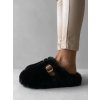 Čierne huňaté šľapky FLUFFIES s opaskom