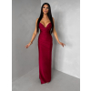 Bordové dlhé saténové spoločenské šaty ORIXY s výstrihom
