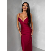 Bordové dlhé saténové spoločenské šaty ORIXY s výstrihom