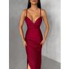 Bordó dlouhé saténové společenské šaty ORIXY s výstřihem (Veľkosť ONESIZE)