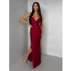 Bordové dlhé saténové spoločenské šaty ORIXY s výstrihom