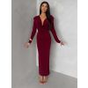 Bordó dlouhé společenské šaty MARVO s řasením (Veľkosť ONESIZE)