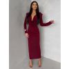 Bordó dlouhé společenské šaty MARVO s řasením (Veľkosť ONESIZE)