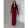 Bordó elegantné dlhé šaty OLIVINE s dlhým rukávom