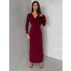 Bordó elegantné dlhé šaty OLIVINE s dlhým rukávom