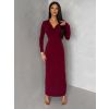 Bordó elegantní dlouhé šaty OLIVINE s dlouhým rukávem (Veľkosť ONESIZE)