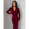 Bordó elegantné dlhé šaty OLIVINE s dlhým rukávom