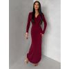 Bordó elegantní dlouhé šaty OLIVINE s dlouhým rukávem (Veľkosť ONESIZE)