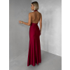 Bordové saténové dlhé spoločenské šaty CELESTIA s vlečkou