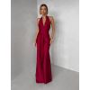 Bordó saténové dlouhé společenské šaty CELESTIA s vlečkou (Veľkosť ONESIZE)