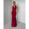 Bordové saténové dlhé spoločenské šaty CELESTIA s vlečkou
