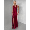 Bordó saténové dlouhé společenské šaty CELESTIA s vlečkou (Veľkosť ONESIZE)
