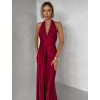 Bordové saténové dlhé spoločenské šaty CELESTIA s vlečkou