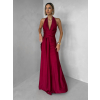 Bordové saténové dlhé spoločenské šaty CELESTIA s vlečkou