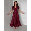 Bordó společenské jednoduché dlouhé šaty JUNADIE (Veľkosť ONESIZE)