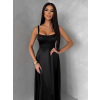 Čierne dlhé saténové spoločenské šaty HELSIN na ramienka