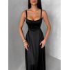 Černé dlouhé saténové společenské šaty HELSIN na ramínka (Veľkosť ONESIZE)