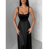 Čierne dlhé saténové spoločenské šaty HELSIN na ramienka