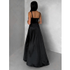 Čierne dlhé saténové spoločenské šaty HELSIN na ramienka