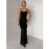 Čierne dlhé spoločenské šaty AVENZIA na ramienka