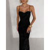 Čierne dlhé spoločenské šaty AVENZIA na ramienka