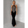 Čierne elegantné krajkové dlhé šaty VELISSA
