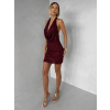 Vínové trblietavé kokteilové krátke šaty OPLENA