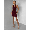 Vínové trblietavé kokteilové krátke šaty OPLENA