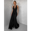 Čierne saténové spoločenské dlhé šaty CELESTIA s vlečkou