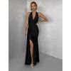 Černé saténové společenské dlouhé šaty CELESTIA s vlečkou (Veľkosť ONESIZE)