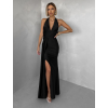 Čierne saténové spoločenské dlhé šaty CELESTIA s vlečkou