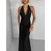 Čierne saténové spoločenské dlhé šaty CELESTIA s vlečkou