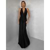 Černé saténové společenské dlouhé šaty CELESTIA s vlečkou (Veľkosť ONESIZE)