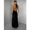 Čierne spoločenské dlhé šaty NORÉLIE s výstrihom