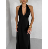 Čierne spoločenské dlhé šaty NORÉLIE s výstrihom