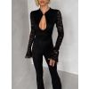 Černý krajkovaný společenský dlouhý overal WAIVANY (Veľkosť ONESIZE)