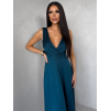 Petrolejové saténové jednoduché spoločenské šaty EZMIRA