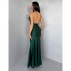 Smaragdové saténové dlouhé společenské šaty CELESTIA s vlečkou (Veľkosť ONESIZE)