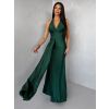 Smaragdové saténové dlouhé společenské šaty CELESTIA s vlečkou (Veľkosť ONESIZE)