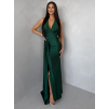 Smaragdové saténové dlhé spoločenské šaty CELESTIA s vlečkou