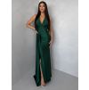 Smaragdové saténové dlouhé společenské šaty CELESTIA s vlečkou (Veľkosť ONESIZE)