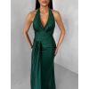 Smaragdové saténové dlouhé společenské šaty CELESTIA s vlečkou (Veľkosť ONESIZE)