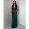 Smaragdové saténové dlouhé společenské šaty CELESTIA s vlečkou (Veľkosť ONESIZE)